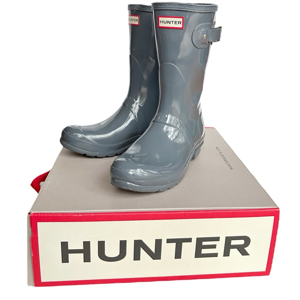 EUC Hunter Original Gloss Short Boot Graphite Gray Women size 8